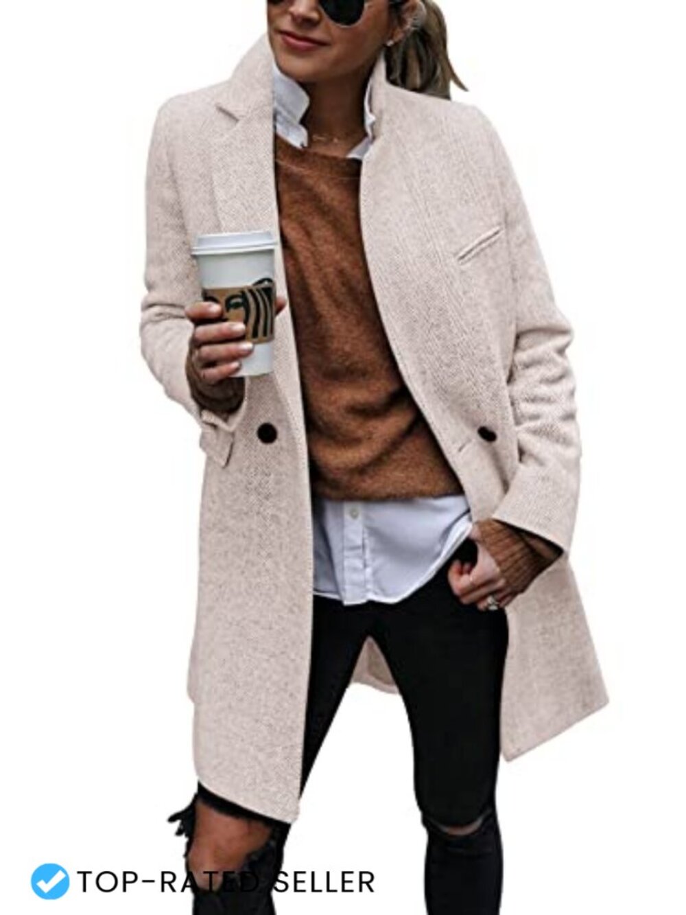Notch Lapel Double Breasted Trench Coat Long Blazer Jacket Winter Overcoat